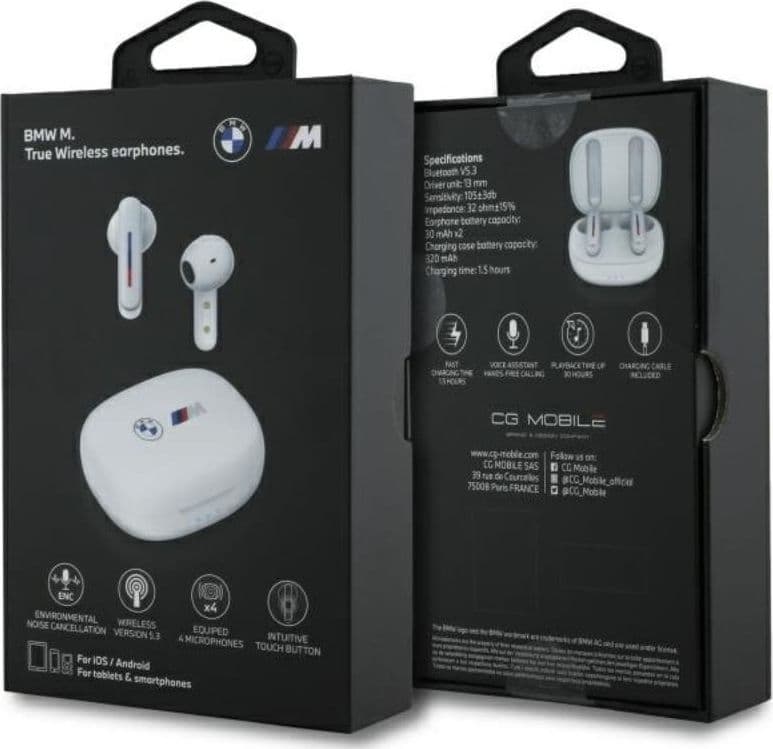 BMW Printed Logos - Bluetooth TWS Headphones ENC + Charging Case (White) - 6