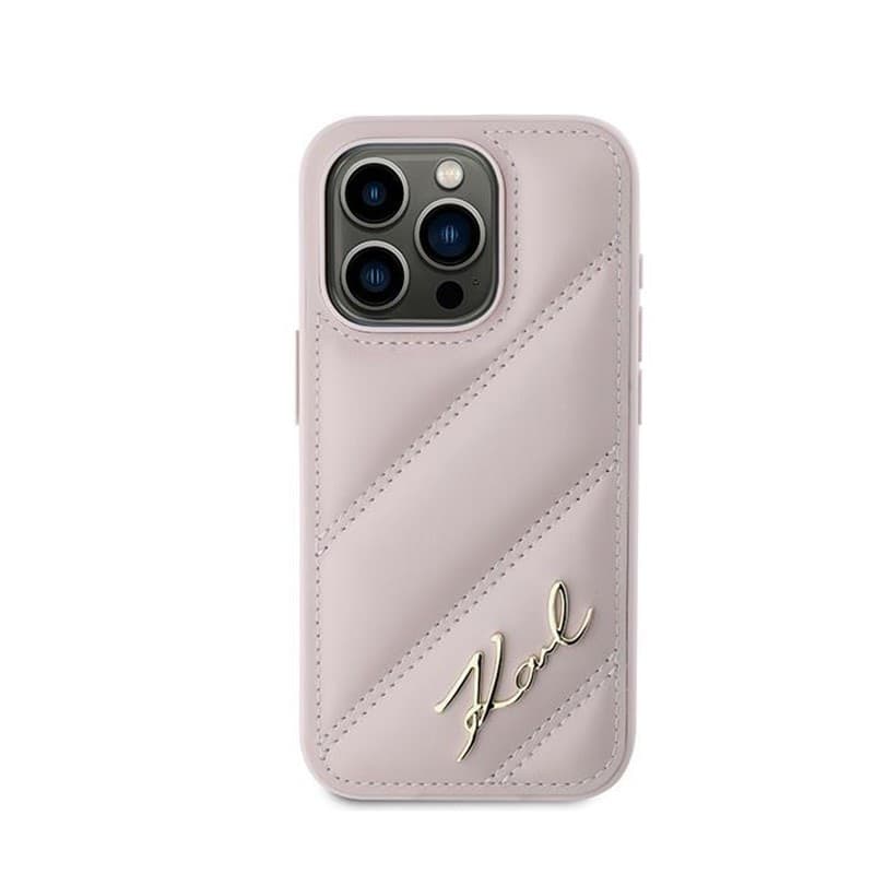 Karl Lagerfeld Diagonal Quilted Script - Case for iPhone 15 Pro Max (Pink) - 3