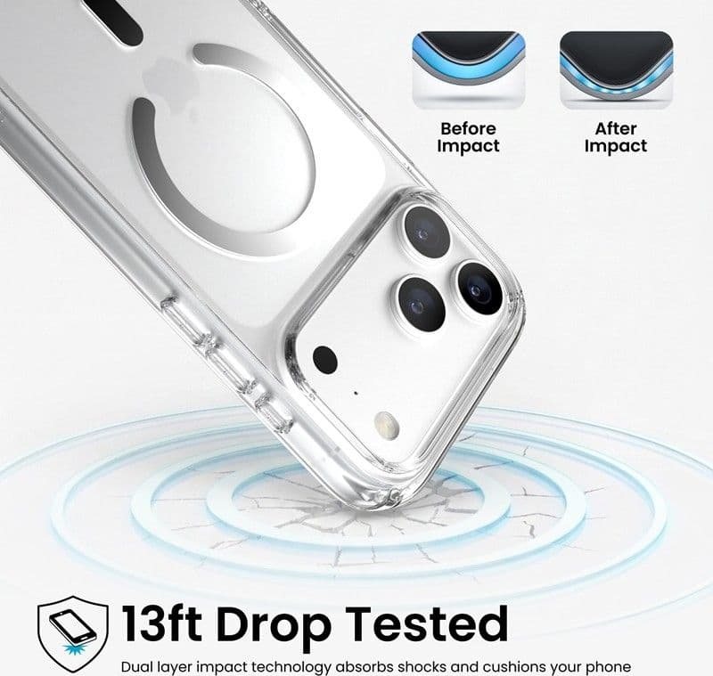 Speck Presidio Perfect Clear MagSafe - Custodia per iPhone 18 Pro Max / 17 Pro Max (Trasparente) - 8