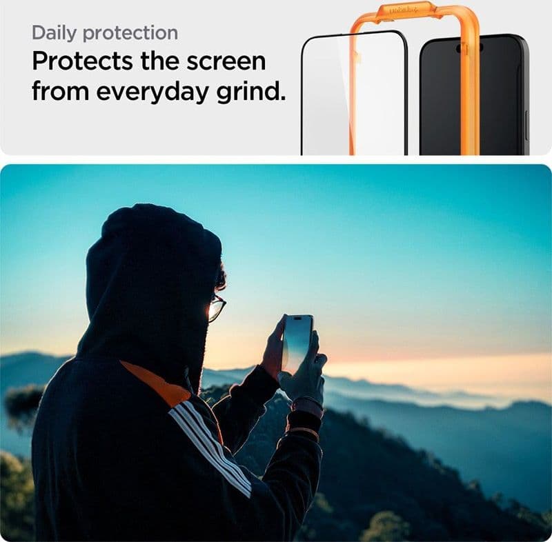 Spigen Alm Glass FC 2-Pack - Tempered Glass for iPhone 15 2pc (Black Frame) - 8