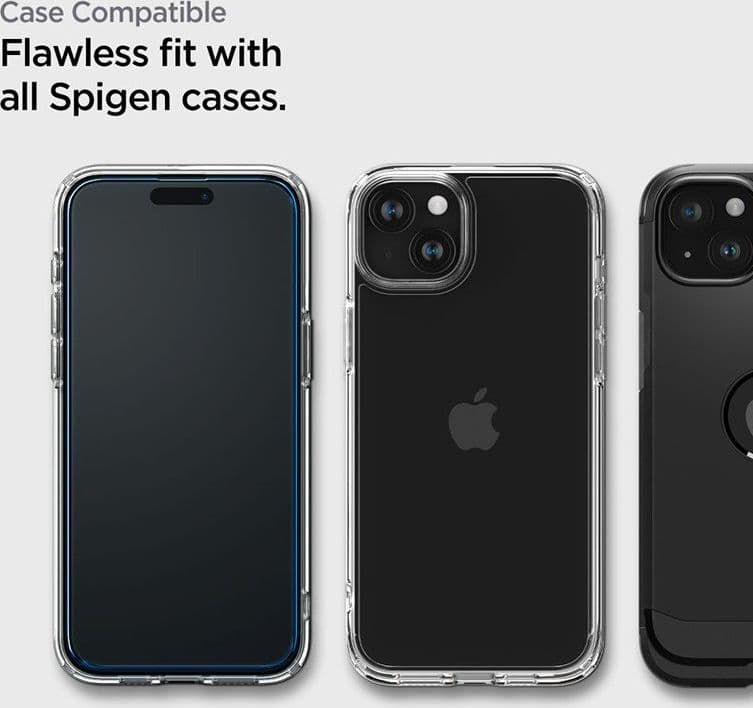 Spigen Alm Glass FC 2-Pack - Tempered Glass for iPhone 15 2pc (Black Frame) - 9