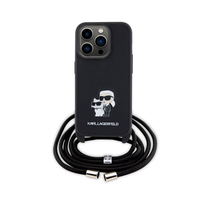 Karl Lagerfeld Crossbody Saffiano Metal Pin Karl & Choupette - Case for iPhone 15 Pro (Black) - 2