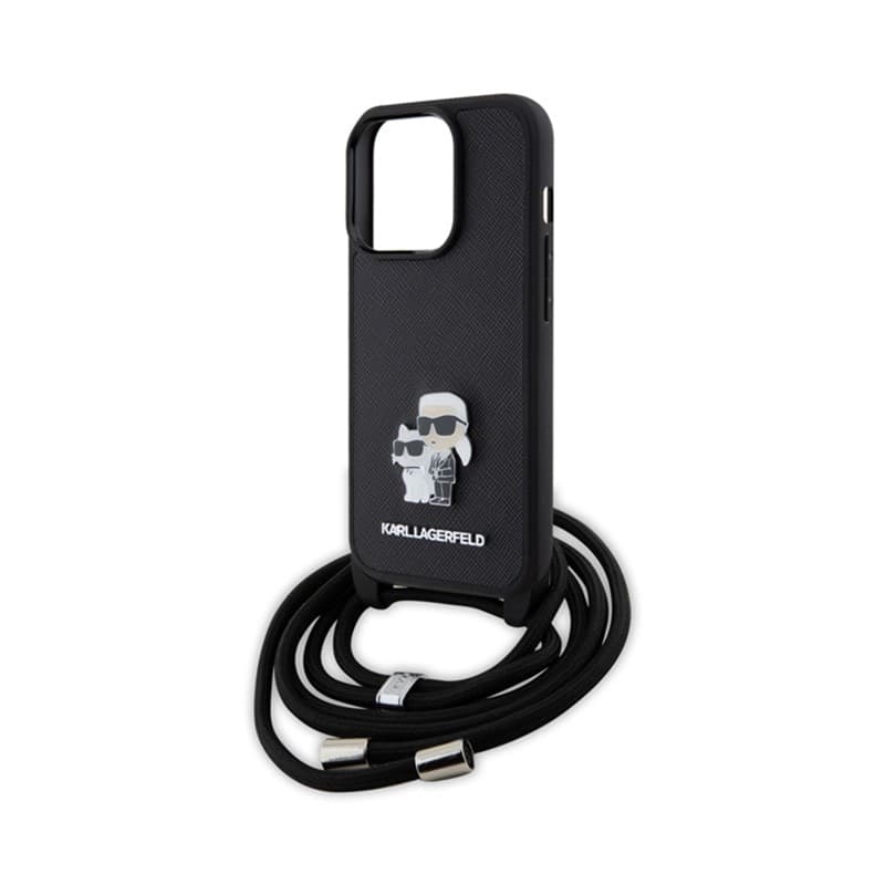 Karl Lagerfeld Crossbody Saffiano Metal Pin Karl & Choupette - Case for iPhone 15 Pro (Black) - 5