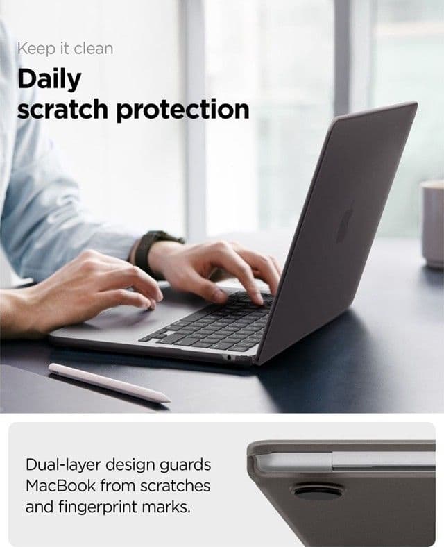 Spigen AirSkin - Custodia per MacBook Air 13,6" (M5/M4/M3/M2/2026-2022) (Nero ghiaccio) - 10