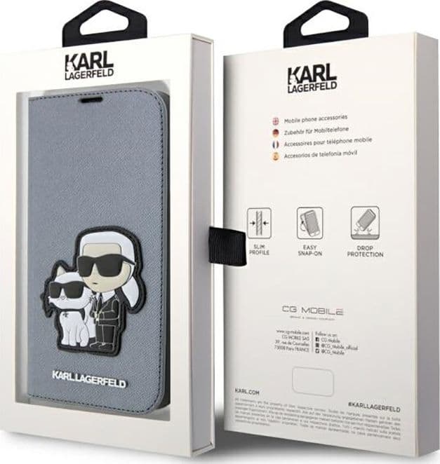 Karl Lagerfeld Booktype NFT Saffiano Karl & Choupette - Case for iPhone 14 Pro (Silver) - 7