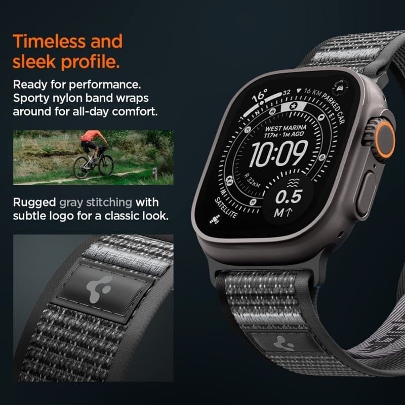 Cinturino Spigen Athlex Air 2 per Apple Watch 44/45/46/49 mm (Nero/Grigio) - 7