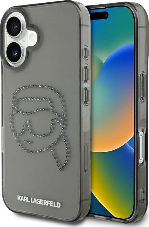 Karl Lagerfeld IML Rhinestones Karl Head - Case for iPhone 16 (black)