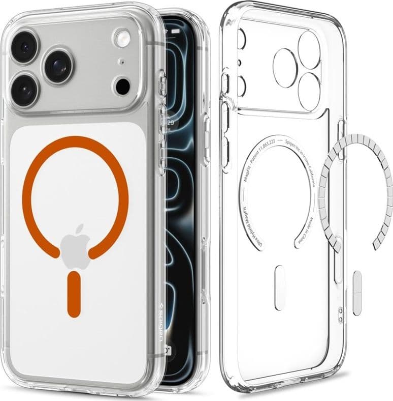 Spigen Ultra Hybrid Mag MagSafe - Custodia per iPhone 18 Pro / 17 Pro (Trasparente/Arancione) - 2