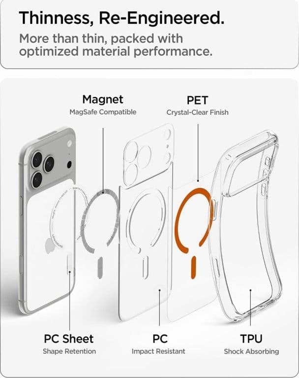 Spigen Ultra Hybrid Mag MagSafe - Custodia per iPhone 18 Pro / 17 Pro (Trasparente/Arancione) - 8