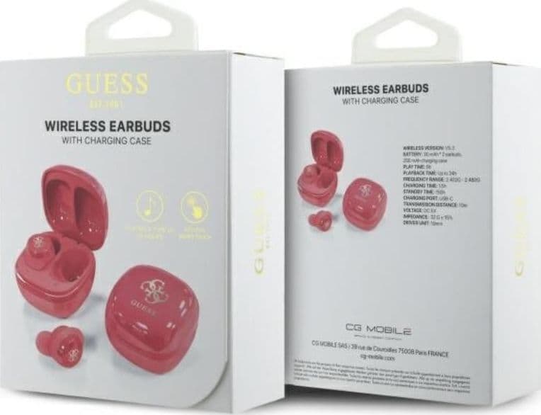Guess 4G Printed Logo - Bluetooth TWS Headphones + Charging Case (Fuchsia) - 6