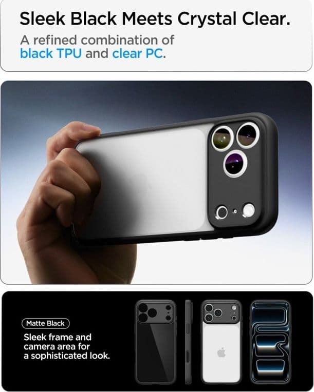 Spigen Ultra Hybrid - Custodia per iPhone 18 Pro Max / 17 Pro Max (Nero opaco) - 6