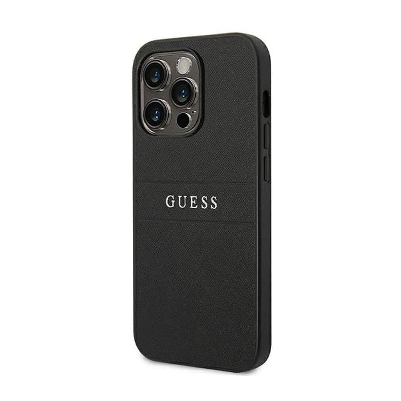 Guess Saffiano Metal Logo Stripes - Case for iPhone 14 Pro (Black) - 2