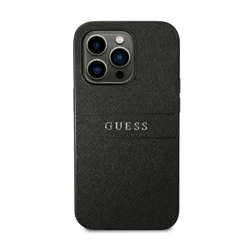 Guess Saffiano Metal Logo Stripes - Case for iPhone 14 Pro (Black) - 3
