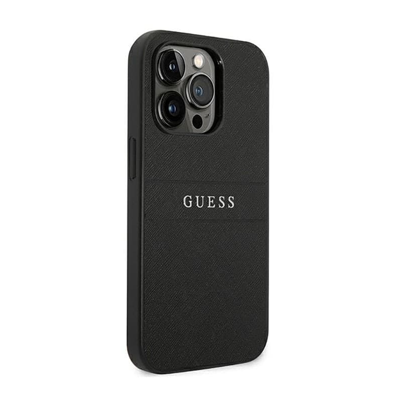Guess Saffiano Metal Logo Stripes - Case for iPhone 14 Pro (Black) - 4