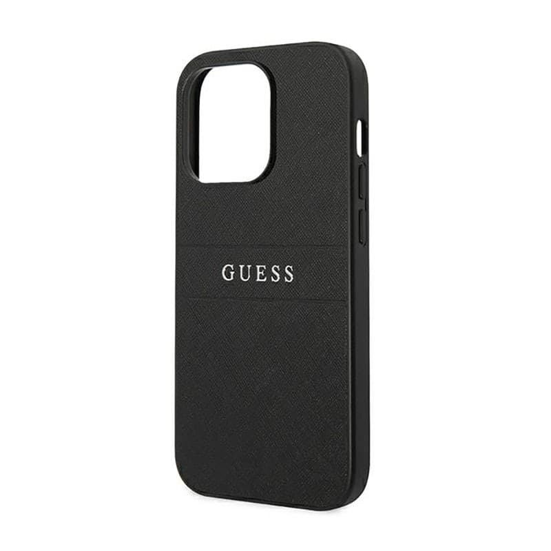 Guess Saffiano Metal Logo Stripes - Case for iPhone 14 Pro (Black) - 6