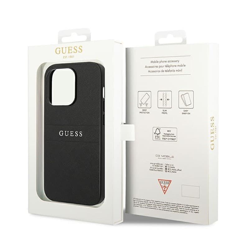 Guess Saffiano Metal Logo Stripes - Case for iPhone 14 Pro (Black) - 8
