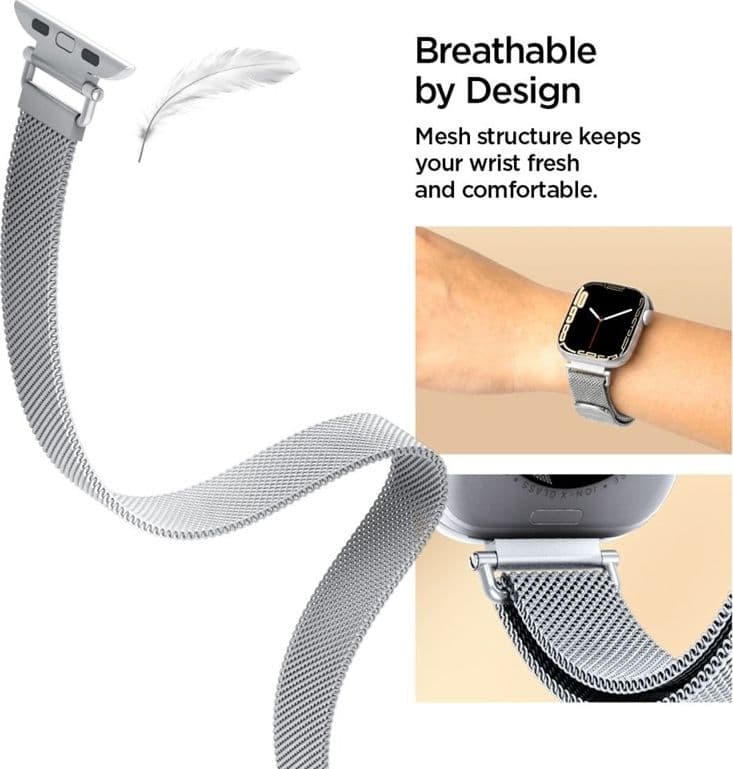 Spigen WBM4 - Stainless Steel Band for Apple Watch 40/41/42 mm (Silver) - 7