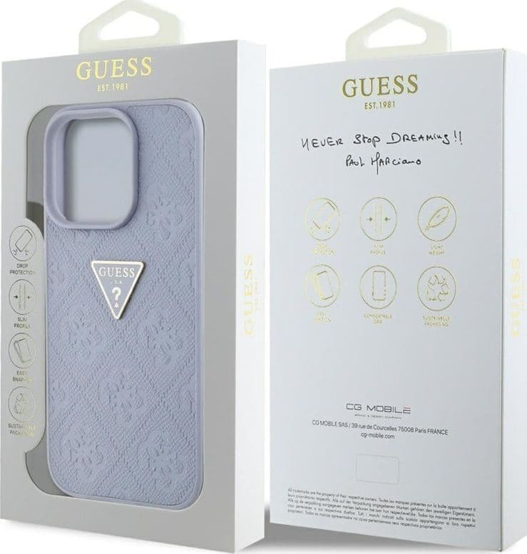 Guess Hot Stamp 4G Pattern Triangle Metal Logo - Case for iPhone 16 Pro (purple) - 8