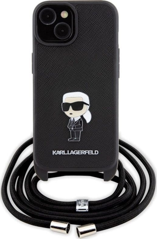 Karl Lagerfeld Crossbody Saffiano Monogram Ikonik Metal Pin - Case for iPhone 15 (Black) - 2