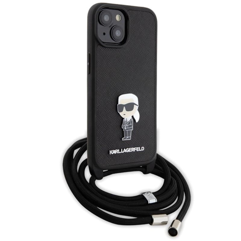 Karl Lagerfeld Crossbody Saffiano Monogram Ikonik Metal Pin - Case for iPhone 15 (Black) - 3