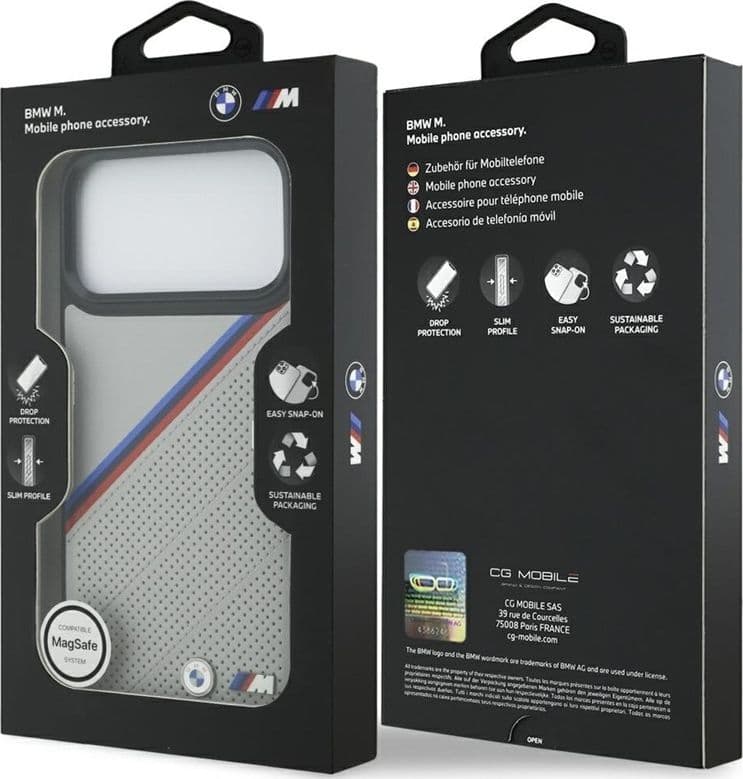Custodia MagSafe con logo in metallo tricolore BMW M per iPhone 17 Pro Max (grigio) - 8