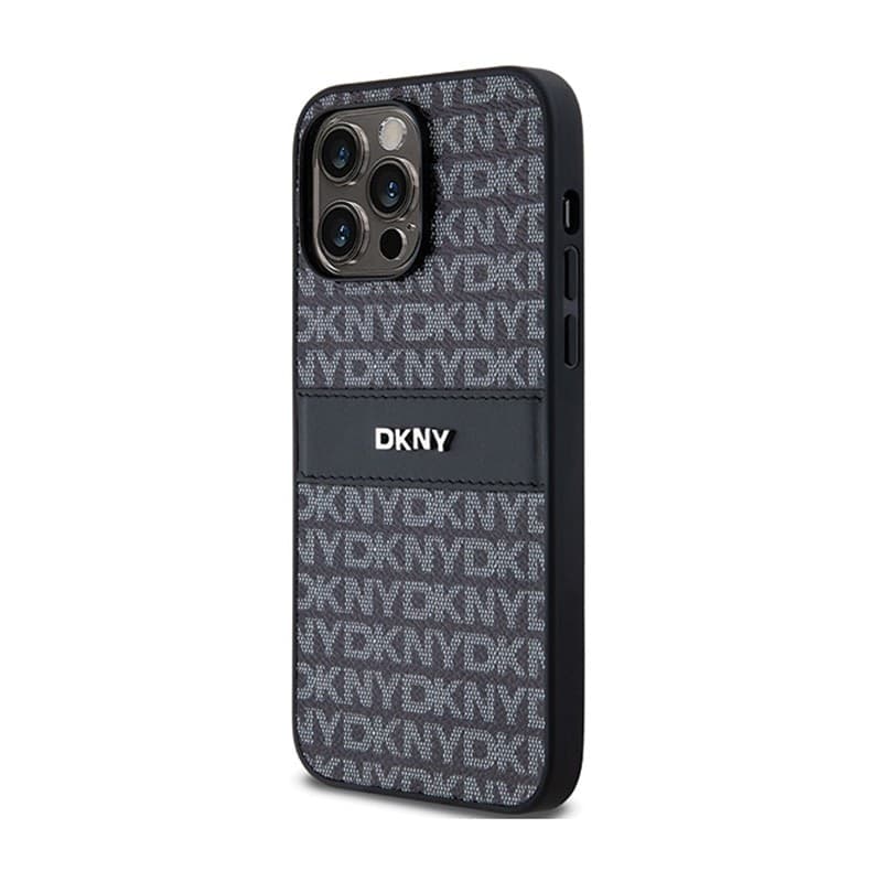 DKNY Leather Mono Stripe & Metal Logo - Case for iPhone 14 Pro Max (black) - 2