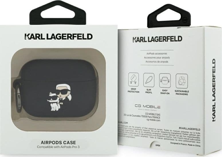 Custodia in silicone Karl Lagerfeld Karl & Choupette Head 3D per AirPods Pro 3 (nera) - 4