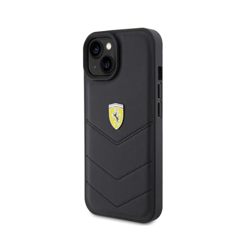 Ferrari Quilted Metal Logo - Case for iPhone 15 Car (Black) - 2