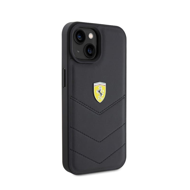 Ferrari Quilted Metal Logo - Case for iPhone 15 Car (Black) - 4