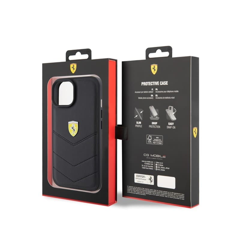 Ferrari Quilted Metal Logo - Case for iPhone 15 Car (Black) - 8