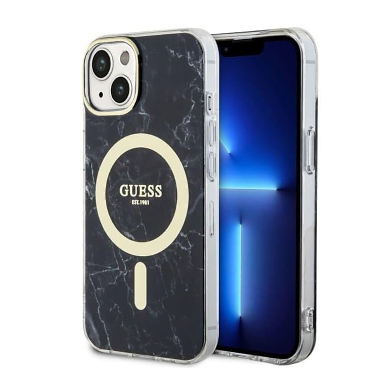 Guess Marble MagSafe - Case for iPhone 14 Plus (Black)