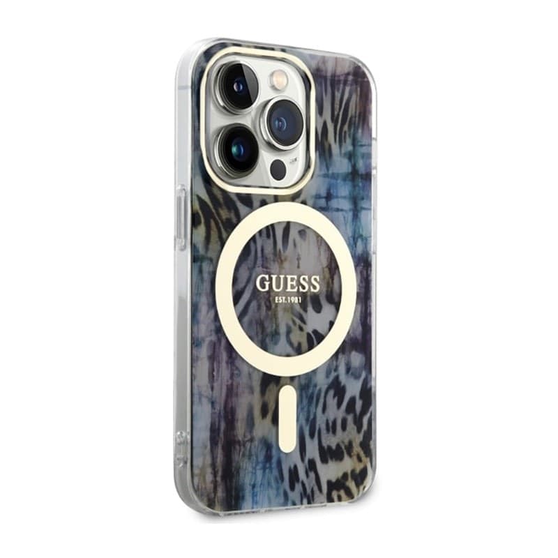 Guess Leopard MagSafe - Case for iPhone 14 Pro (Blue) - 4