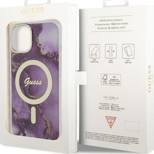 Guess Golden Marble MagSafe - Case for iPhone 14 (Purple) - 8