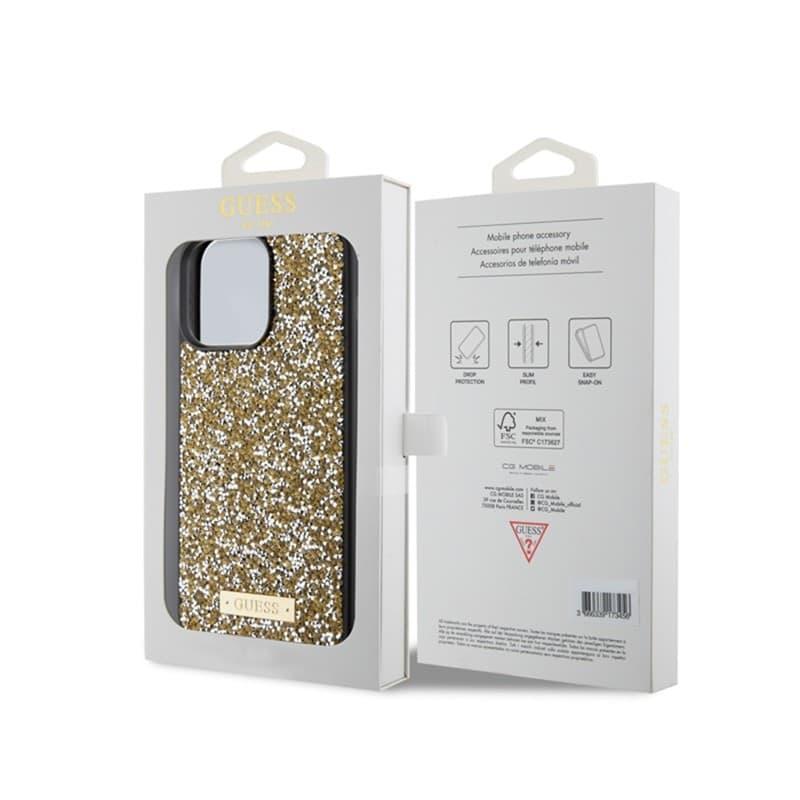 Guess Rhinestone Metal Logo - Case for iPhone 15 Pro Max (Yellow) - 8