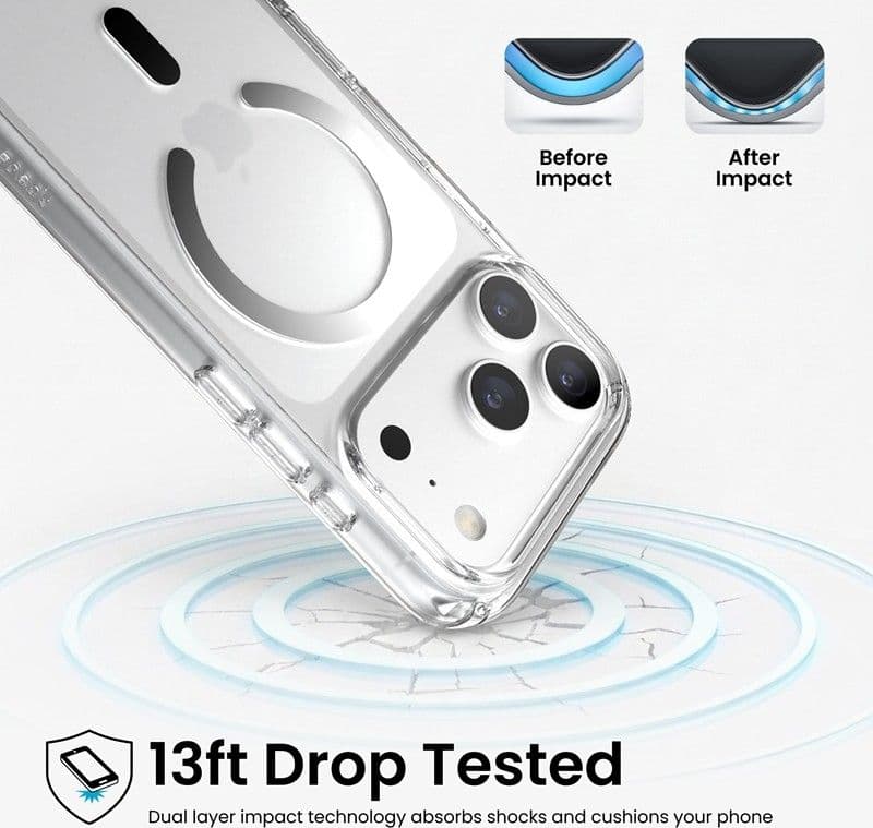 Speck Presidio Perfect Clear MagSafe - Custodia per iPhone 18 Pro / 17 Pro (Trasparente) - 8