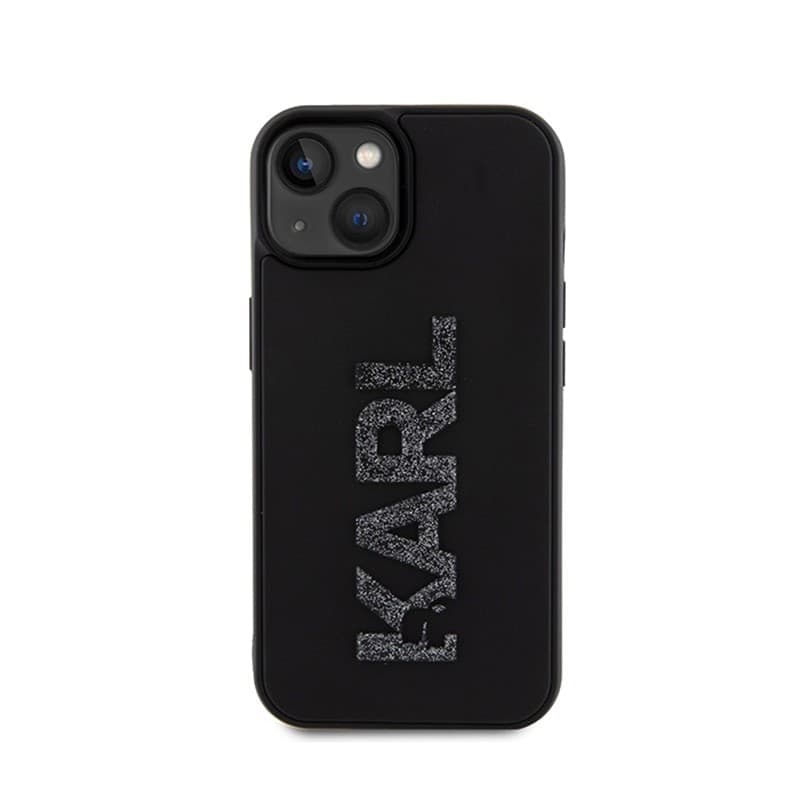 Karl Lagerfeld 3D Rubber Glitter Logo - Case for iPhone 15 (Black) - 3