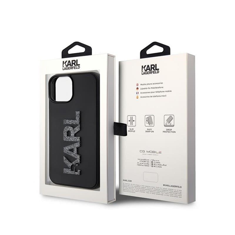 Karl Lagerfeld 3D Rubber Glitter Logo - Case for iPhone 15 (Black) - 8