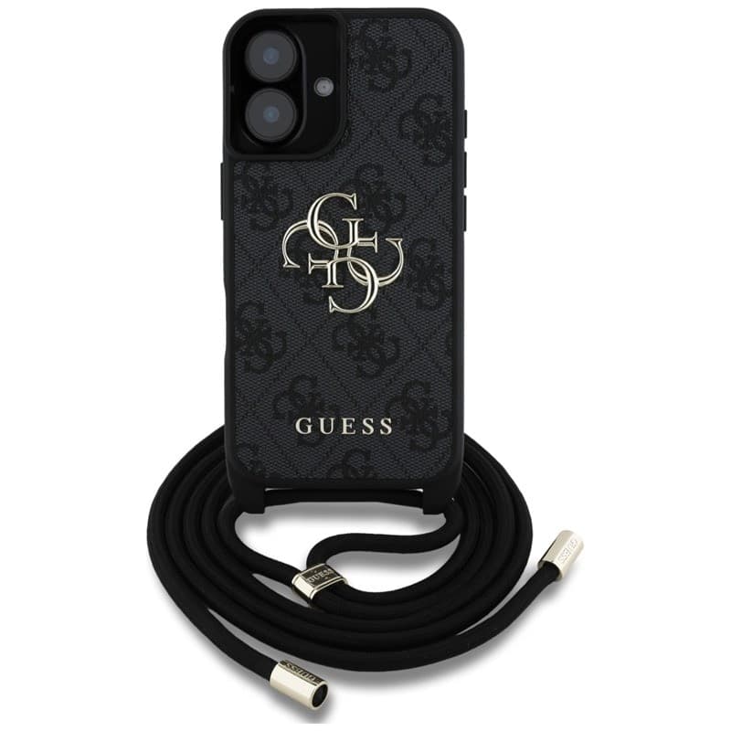 Guess 4G Big Logo Cord Strap Crossbody - Case for iPhone 16 (black) - 2