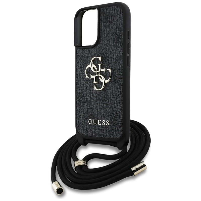 Guess 4G Big Logo Cord Strap Crossbody - Case for iPhone 16 (black) - 5