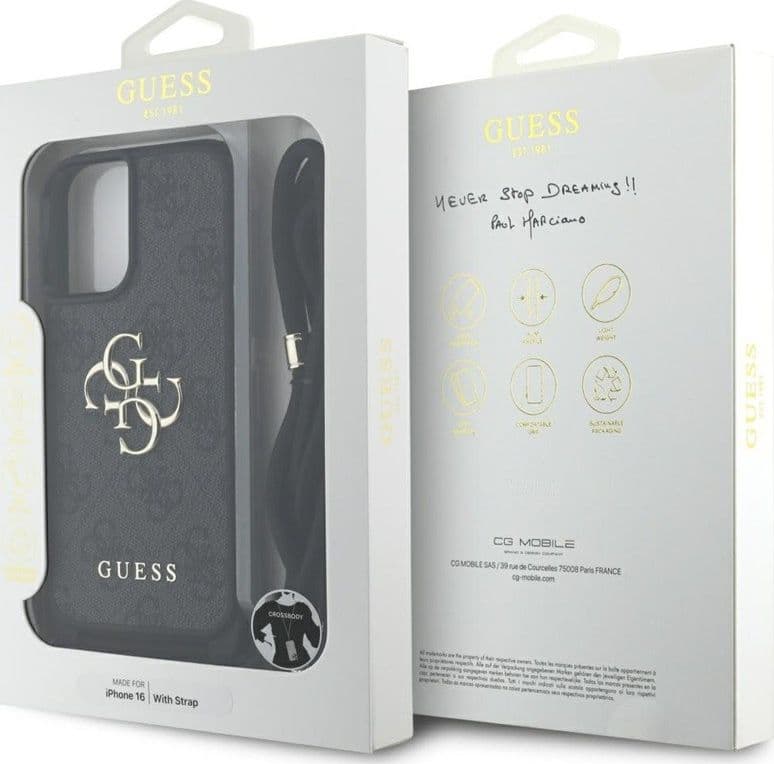 Guess 4G Big Logo Cord Strap Crossbody - Case for iPhone 16 (black) - 7