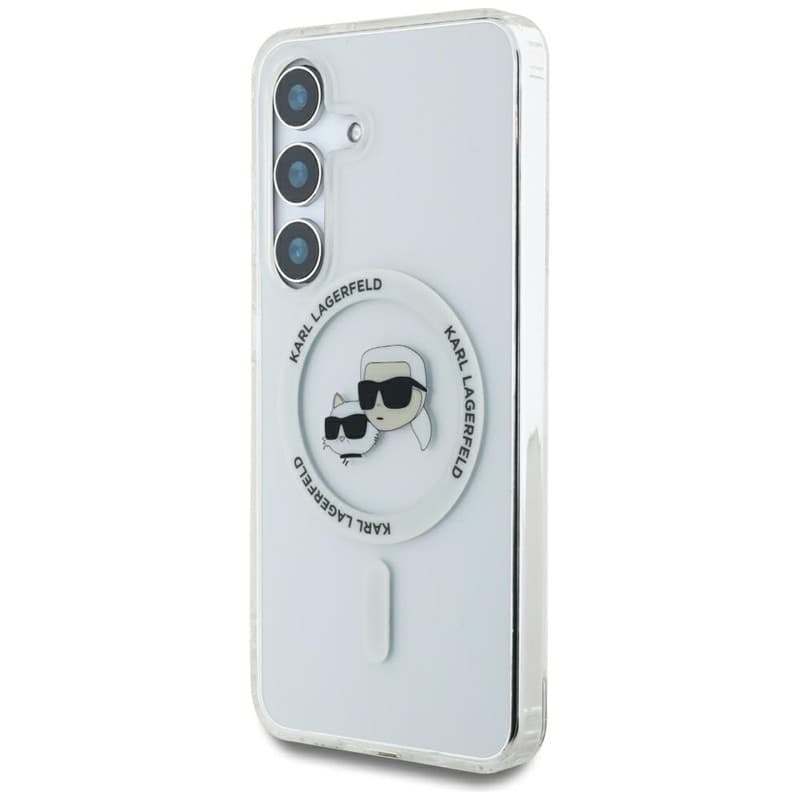Karl Lagerfeld Button Karl & Choupette Heads Printed Logo MagSafe - Case for Samsung Galaxy S25 (White) - 2