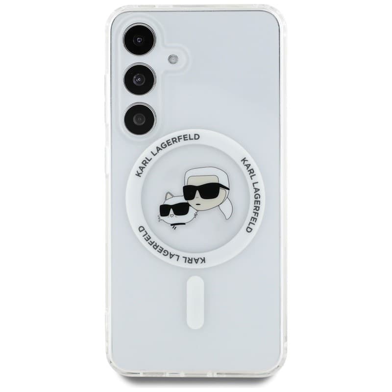 Karl Lagerfeld Button Karl & Choupette Heads Printed Logo MagSafe - Case for Samsung Galaxy S25 (White) - 3