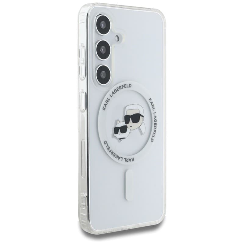 Karl Lagerfeld Button Karl & Choupette Heads Printed Logo MagSafe - Case for Samsung Galaxy S25 (White) - 4