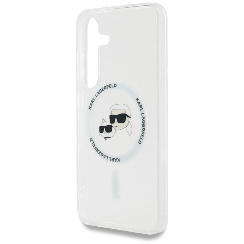 Karl Lagerfeld Button Karl & Choupette Heads Printed Logo MagSafe - Case for Samsung Galaxy S25 (White) - 6