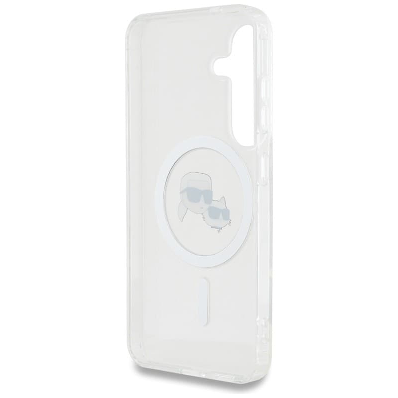 Karl Lagerfeld Button Karl & Choupette Heads Printed Logo MagSafe - Case for Samsung Galaxy S25 (White) - 7