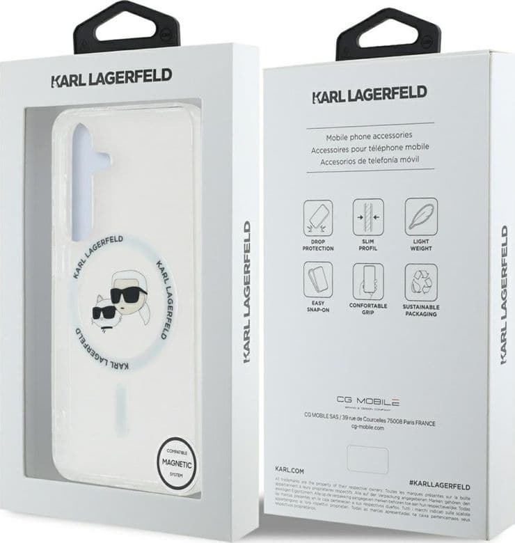 Karl Lagerfeld Button Karl & Choupette Heads Printed Logo MagSafe - Case for Samsung Galaxy S25 (White) - 8