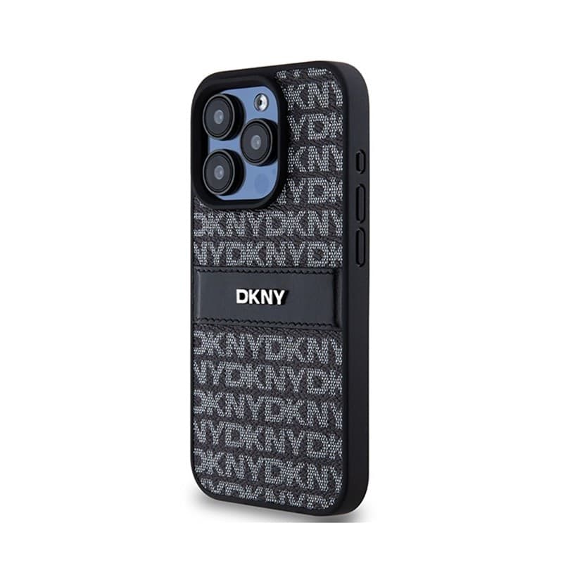 DKNY Leather Mono Stripe & Metal Logo - iPhone 15 Pro Case (black) - 2