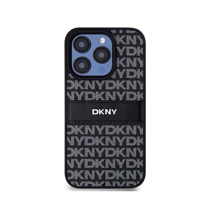 DKNY Leather Mono Stripe & Metal Logo - iPhone 15 Pro Case (black) - 3