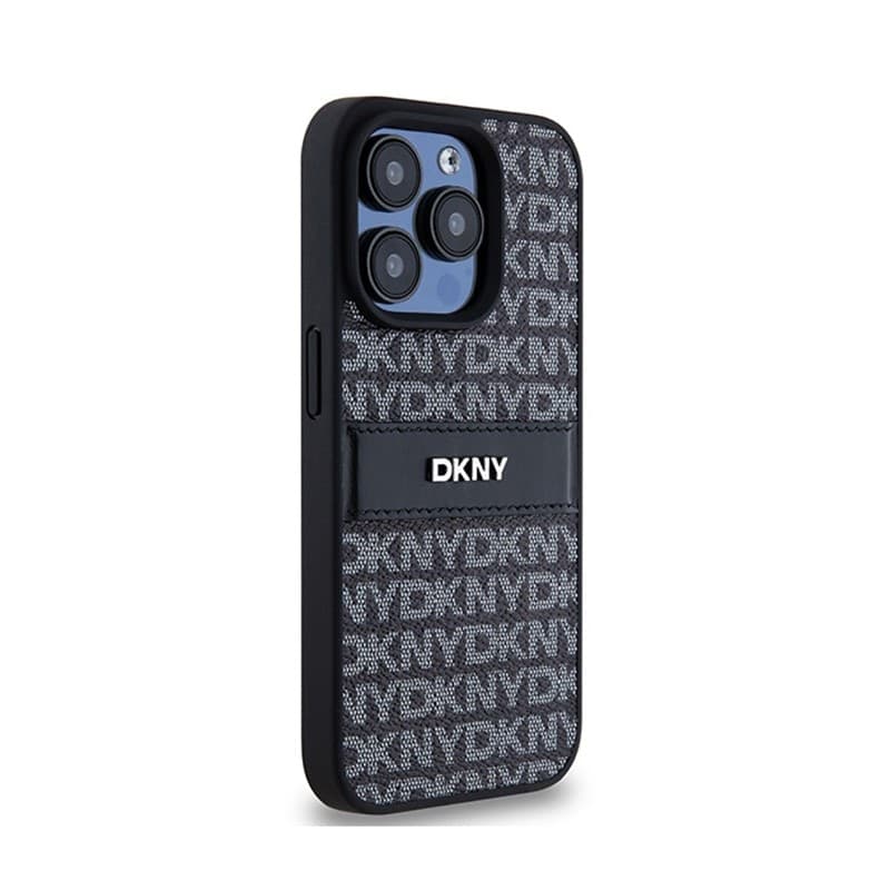 DKNY Leather Mono Stripe & Metal Logo - iPhone 15 Pro Case (black) - 4