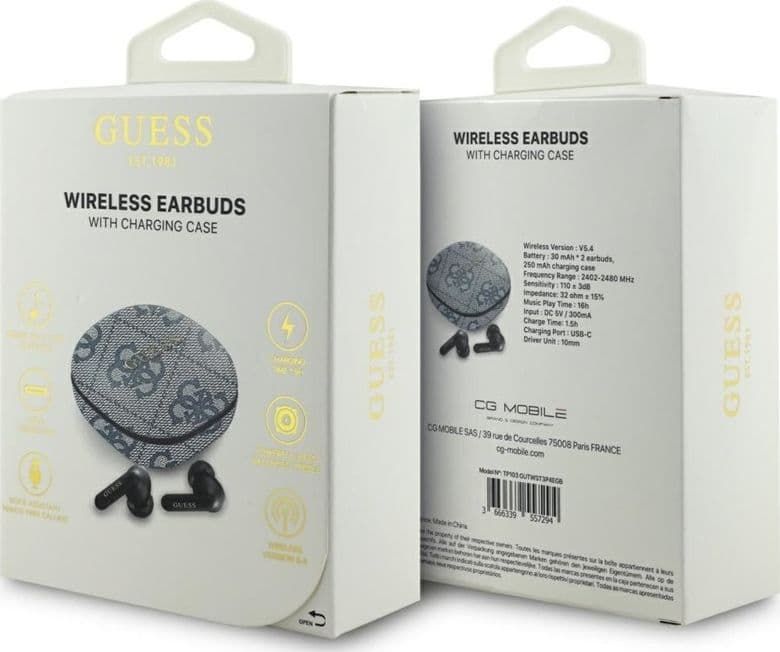 Guess 4G Classic Metal Logo - Bluetooth TWS ENC sluchátka + nabíjecí pouzdro (Modrá) - 6
